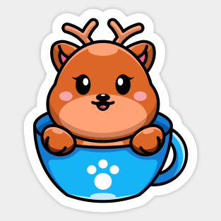 Cute deer on cup coffee cartoon Sticker